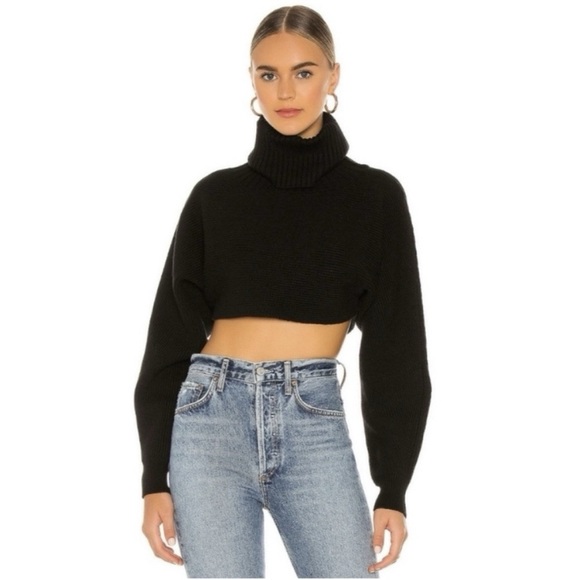 House of Harlow 1960 Sweaters - House of Harlow 1960 Black Ribbed Cropped Turtleneck Sweater - M